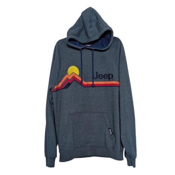 Buck Wear Jeep Mountain Stripe Raglan Hoodie Mens Size Medium Blue Cotton Blend - Picture 1 of 11